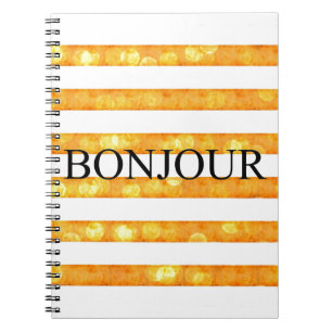 Carnet Bonjour Orange Rayure Bokeh