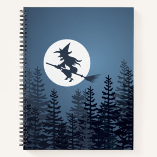 Carnet Bonne fête d'halloween. sorcière, pleine lune.