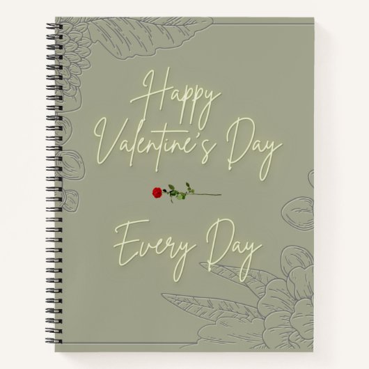 Carnet Bonne Valentine's Flowers Grey Embossed Rose rouge (Devant)