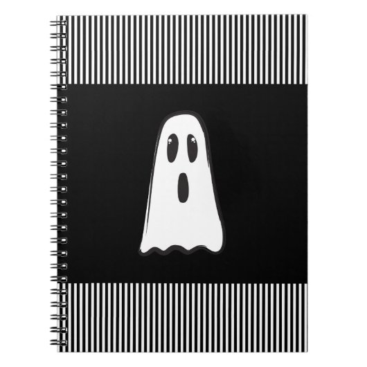Carnet BOO! Fantôme mignon et effrayant Halloween Noir Bl (Devant)