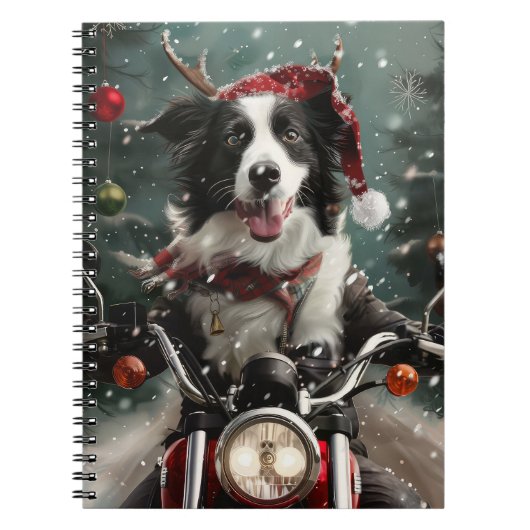Carnet Border Collie à moto Noël (Devant)