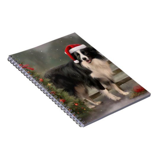 Carnet Bordure Collie Chien dans neige Noël (Côté Droit)