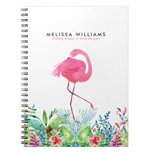 Carnet Bordure de fleurs tropicales et Flamant rose rose (Devant)