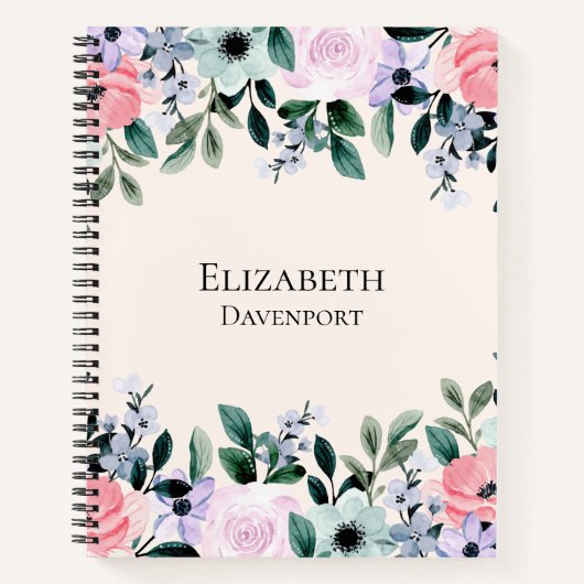 Carnet Bordure florale rose violet et vert (Devant)