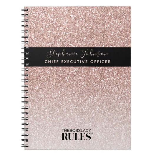 Carnet Boss Lady PDG Rose Gold Parties scintillant Nom et (Devant)