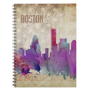 Carnet Boston, horizon de ville d'aquarelle de mA