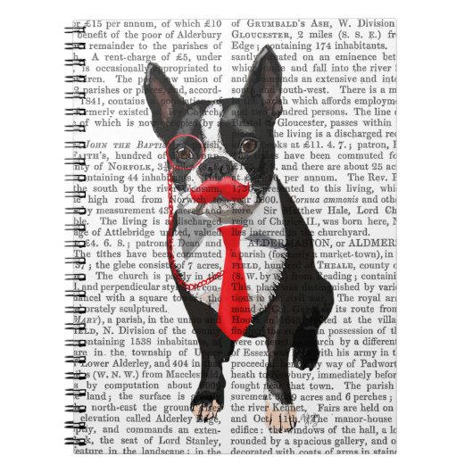 Carnet Boston Terrier avec Cravate rouge et moustache 2 (Devant)
