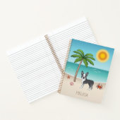 Carnet Boston Terrier Bleu sur une Plage Tropicale d'Été (Intérieur)