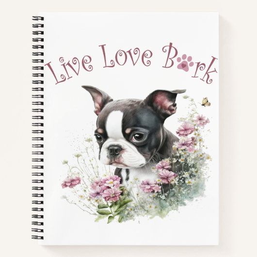 Carnet Boston Terrier Chien Maman Florale (Devant)