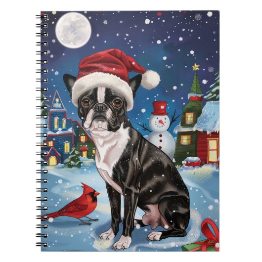 Carnet Boston Terrier Dog Winter Wonderland Noël Joie (Devant)