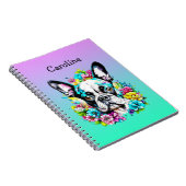 Carnet Boston Terrier entouré de fleurs Personnalisé (Côté Droit)