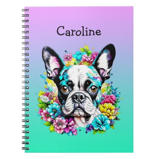 Carnet Boston Terrier entouré de fleurs Personnalisé (Devant)