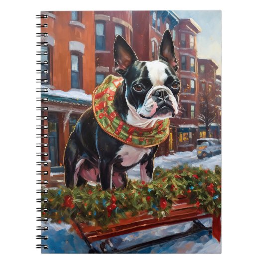 Carnet Boston Terrier Saison de Fêtes de Noël (Devant)