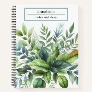 Carnet Botanique Vert Feuille Aquarelle Élégante