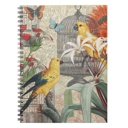 Carnet Botanique Vintage Oiseaux Nature Tropical Antique (Devant)