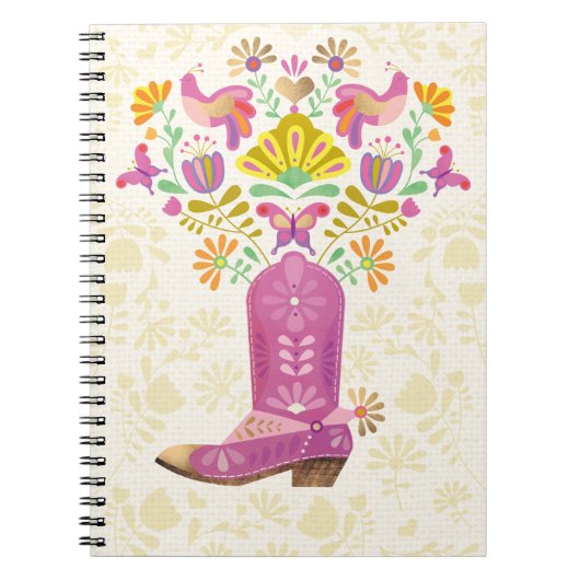 Carnet Botte Cowboy à fleurs rétro, bloc-notes (Devant)
