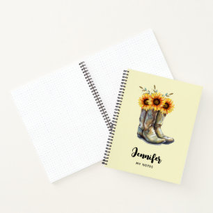 Carnet Bottes rustiques Cowboy avec tournesol