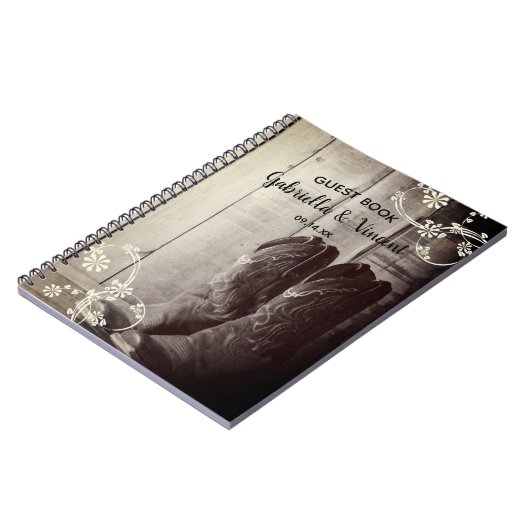 Carnet Bottes rustiques Cowboy Fleurs Mariage occidental (Côté gauche)