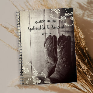 Carnet Bottes rustiques Cowboy Fleurs Mariage occidental