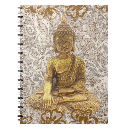 Carnet Bouddha doré fleurs florales dorées (Devant)