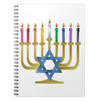 Carnet Bougies arc-en-ciel de Hanukkah Menorah en or