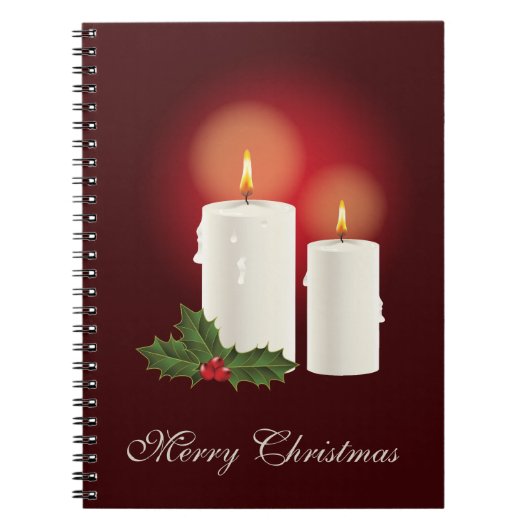 Carnet Bougies de Noël blanches sur fond rouge avec texte (Devant)