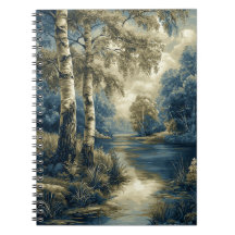 Bouleaux Bleus Dorés au Bord de la Rivière