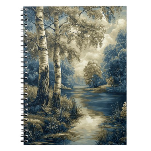Carnet Bouleaux Bleus Dorés au Bord de la Rivière (Devant)