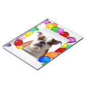 Carnet Bouledogue avec ballons colorés thème d'anniversai (Côté gauche)