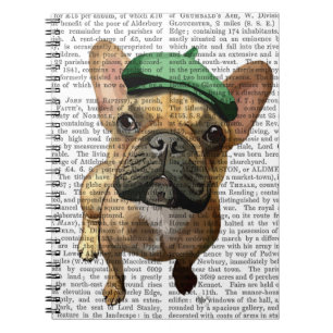 Carnet Bouledogue français Brown avec le casquette vert