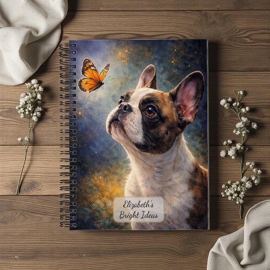 Carnet Bouledogue français et papillon orange