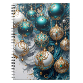 Carnet Boules de Noël bleu or, ornement de luxe