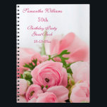 Carnet Bouquet de 30ème anniversaire de roses roses<br><div class="desc">Élégant personnalisé/a personnalisé le 30ème livre d'invité de célébration de fête d'anniversaire de coutume pour des femmes et des filles. Sur l'avant des ces le livre d'invité féminin fascinant de fête d'anniversaire est une belle image d'un bouquet des roses roses ouverts et fermés avec de la verdure, lié avec un...</div>