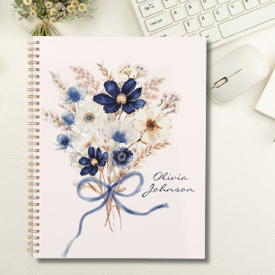 Carnet Bouquet de fleurs bleu marine aquarelle personnali