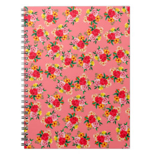 Carnet Bouquet de fleurs colorées avec fond rose