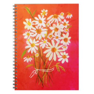 Carnet Bouquet de Fleurs marguerites Aquarelle Rouge