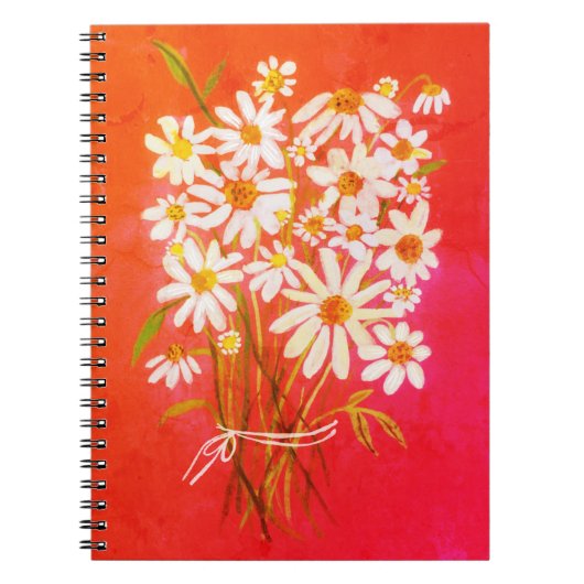 Carnet Bouquet de Fleurs marguerites Aquarelle Rouge (Devant)