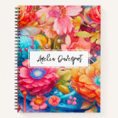 Carnet Bouquet de fleurs orange et bleu Boho (Devant)
