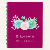 Carnet Bouquet de fleurs rose et vert Pastel sur Magenta  (Devant)