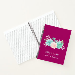 Carnet Bouquet de fleurs rose et vert Pastel sur Magenta 