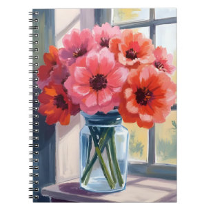 Carnet Bouquet de fleurs rouges vase peinture aquarelle