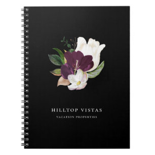 Carnet Bouquet de fleurs violet ivoire moderne Noir