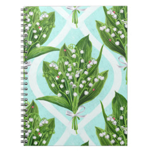 Carnet Bouquet de lis de la vallée fleurs sur le bleu
