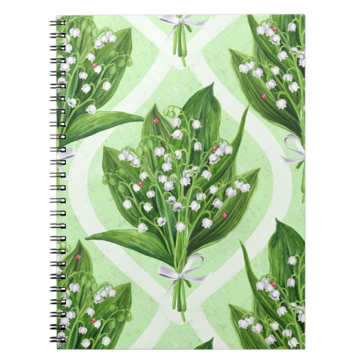 Carnet Bouquet de lys de la vallée fleurs sur vert (Devant)