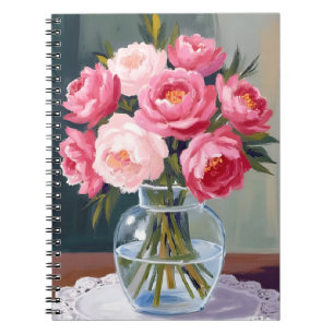 Carnet Bouquet de pivoines   Fleurs en vase rose floral a