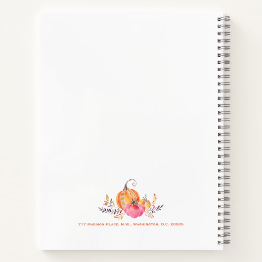 Carnet Bouquet de pompage mignon et de feuillage d'automn (Dos)