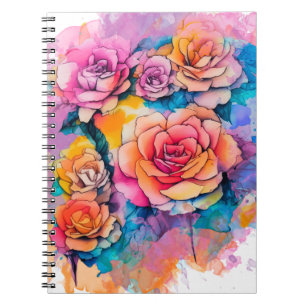 Carnet Bouquet de roses à taches de peinture aquarelle mo