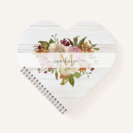 Carnet Bouquet de roses aquarelles rustiques avec monogra (Devant)