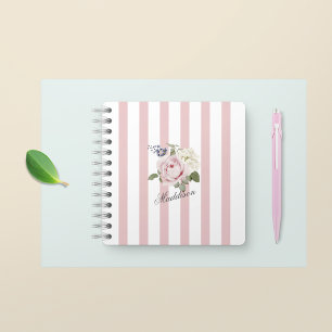 Carnet Bouquet de roses rayées rose-chic du pays Monogram