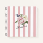 Carnet Bouquet de roses rayées rose-chic du pays Monogram (Devant)